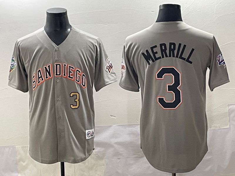 Men 2025 San Diego Padres #3 Merrill Grey Throwback Game Nike MLB Jersey style 5->san diego padres->MLB Jersey